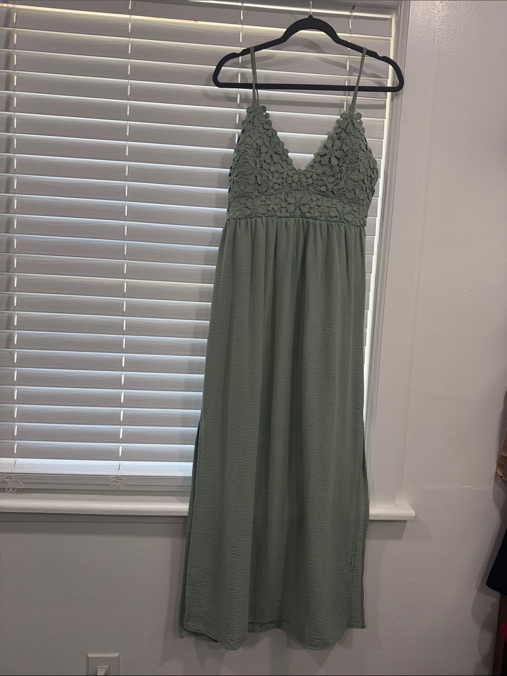 Derek Heart Sage Green Crochet Bodice Maxi Dress